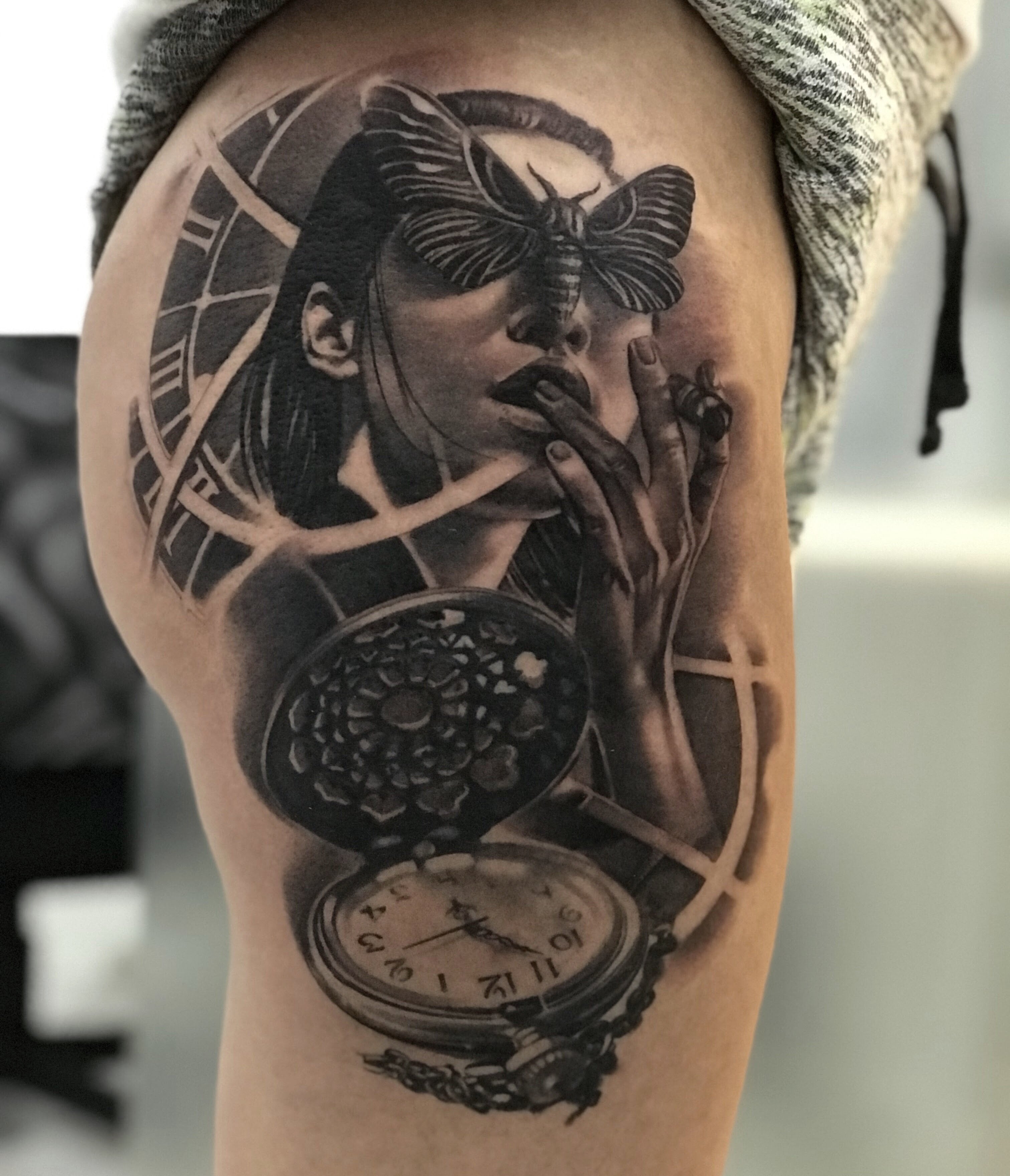 Girl And Clock Tattoo